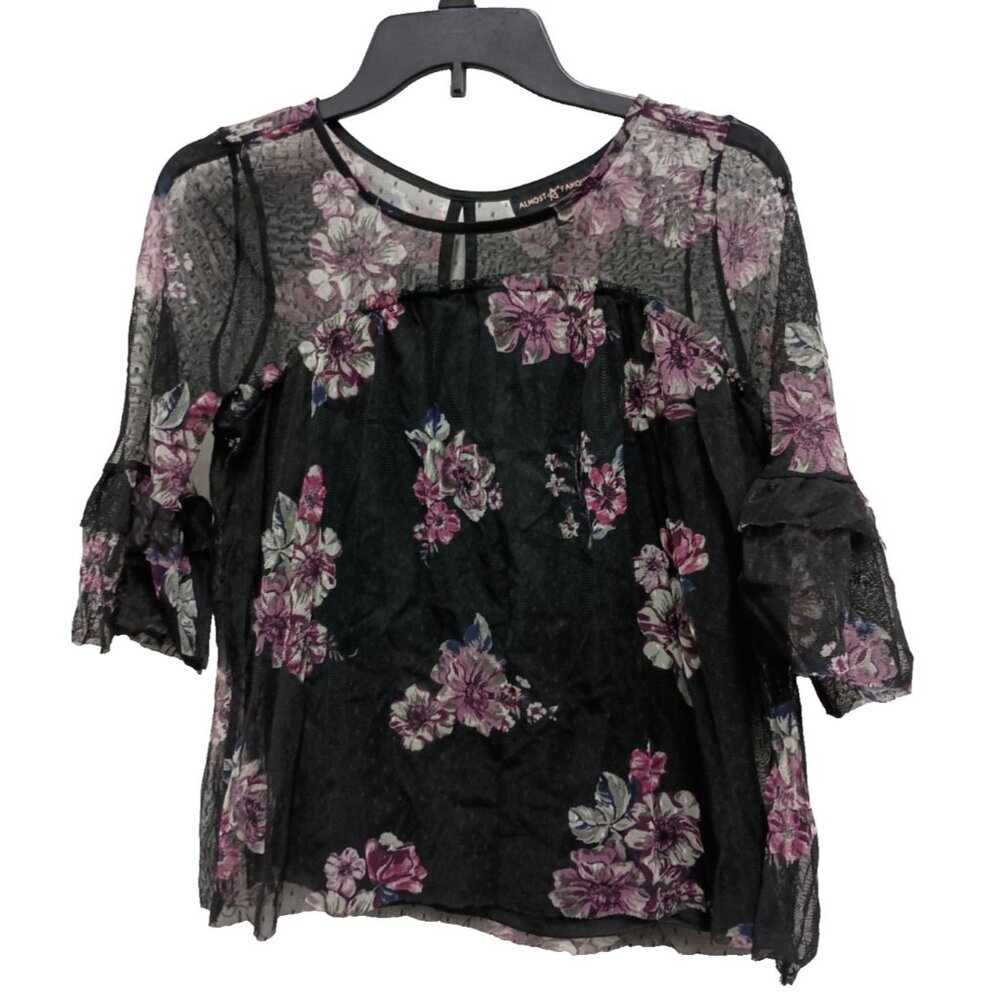 Y2K Almost Famous Dark Fairy Whimsygoth Top Womens Medium Black Floral Mesh